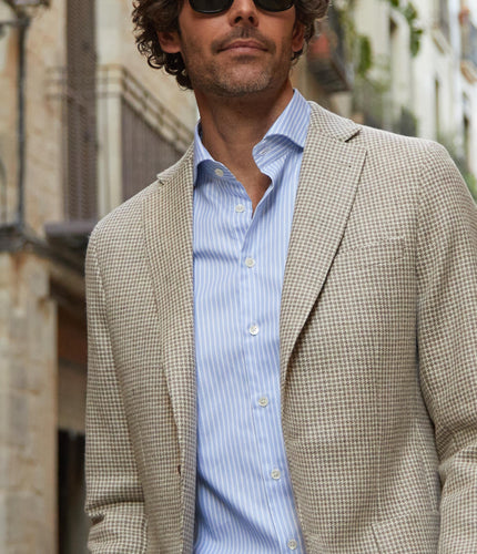 Appearance-An-Ivy-Royal-Oxford-Wide-Blue-White-Stripe-Shirt-Skjorte-Men-Maend-Herre-Blaa-Lyseblaa-Hvid-Stribet-Appearance-Business-Casual-Kontor-Office-Jakke-Blazer-Jeans-Houndstooth